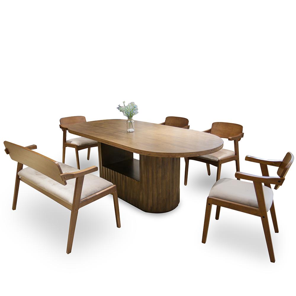 Alku Solid Rubberwood Dining Set 1+1+4