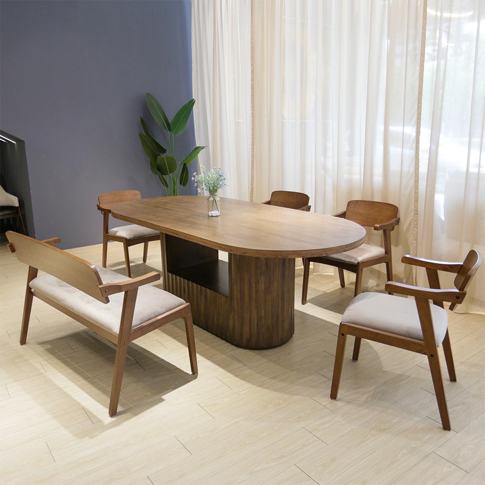 Alku Solid Rubberwood Dining Set 1+1+4